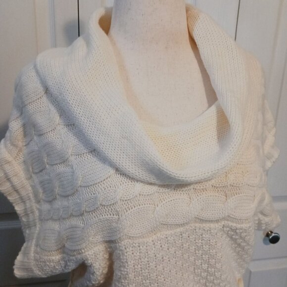 Apostrophe Short Sleeve Loose-Knit Cowlneck Sweater Dress, Cream/Ivory Color, XL - Picture 10 of 14